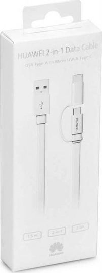 Huawei Flat USB to Type-C/micro USB Cable Λευκό 1.5m (04071417)