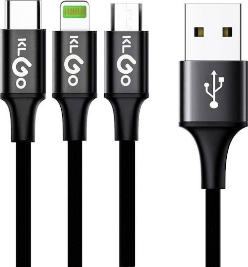 Braided USB to Lightning / Type-C / micro USB Cable Μαύρο 1m (S-687)