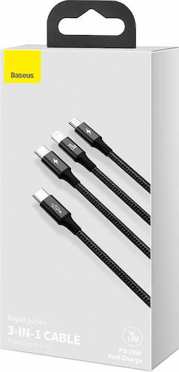 Baseus Rapid Series Braided USB to Lightning / Type-C / micro USB Cable 3A Μαύρο 1.5m (CAMLT-SC01)