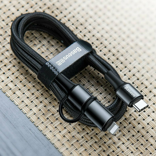 Baseus Twins Braided USB to Lightning / Type-C Cable 3A Μαύρο 1m (CATLYW-H01)