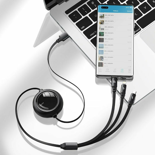Baseus Bright Mirror Равен / Подвижен USB към Lightning / Type-C / micro USB Кабел 3.5Спецификация Черен 1.2м (CAMLC-MJ01)