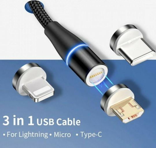 Magnetic USB to Lightning / Type-C / micro USB 1m 2.1A Cable (QH-C3670-BL)