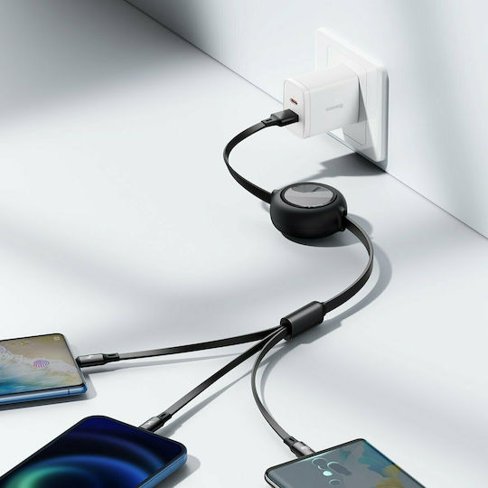 Baseus Bright Mirror Равен / Подвижен USB към Lightning / Type-C / micro USB Кабел 3.5Спецификация Черен 1.2м (CAMLC-MJ01)