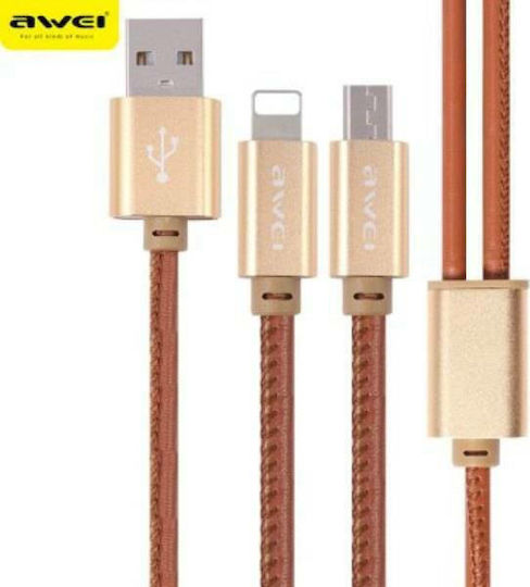 Awei CL-987 Braided USB to micro USB / Lightning Cable Μπεζ 1m