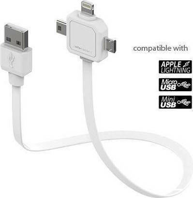 Allocacoc Power Usb Cable Равен USB към Lightning / micro USB / мини USB Кабел Бял 0.75м (9002/UC80CN)