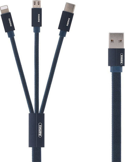 Remax Gition RC-131th Regular USB to micro USB / Type-C / Lightning Cable 2.8A Μπλε 1.15m