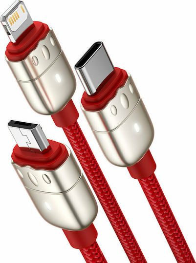 Baseus Tiger Braided USB to micro USB / Type-C / Lightning Cable 3.5A Κόκκινο 1.2m (CASX010009)