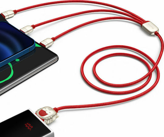 Baseus Tiger Braided USB to micro USB / Type-C / Lightning Cable 3.5A Κόκκινο 1.2m (CASX010009)