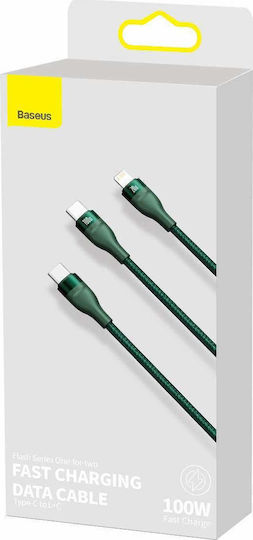 Baseus Flash Series Braided USB to Lightning / Type-C Cable 5A Πράσινο 1.2m (CA1T2-F06)