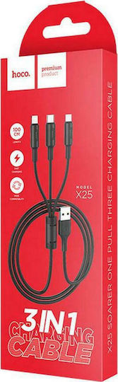 Hoco Regular USB to Lightning / Type-C / micro USB Cable Μαύρο 1m (X25)