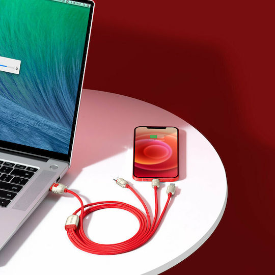 Baseus Tiger Braided USB to micro USB / Type-C / Lightning Cable 3.5A Κόκκινο 1.2m (CASX010009)