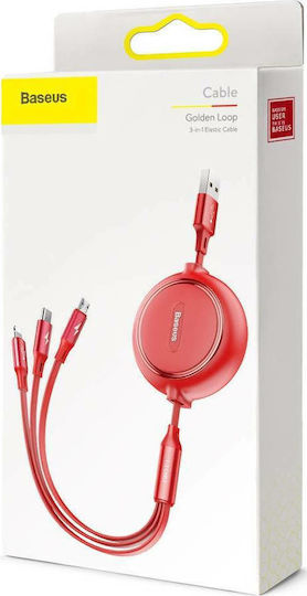 Baseus Golden Loop Retractable USB to Lightning / Type-C / micro USB 1.2m 3.5A Cable Red (CAMLT-JH09)