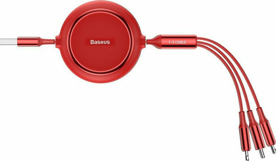 Baseus Golden Loop Retractable USB to Lightning / Type-C / micro USB 1.2m 3.5A Cable Red (CAMLT-JH09)