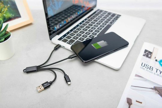 Digitus Keychain USB to Lightning / Type-C / micro USB Cable 2A Μαύρο 0.15m DB-300160-002-S