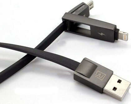Remax Strive RC-042t Flat USB to Lightning / micro USB Cable 2.1A Μαύρο 1m
