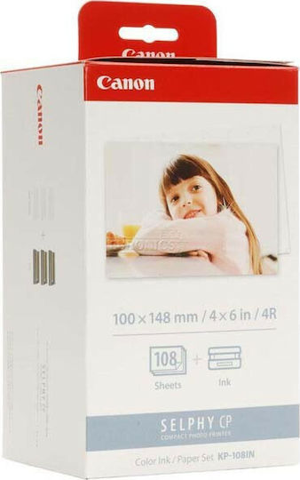 Canon KP-108IN Photo Paper Selphy CP A6 (10x15) 260gr/m² for Printers Thermal Sublimation/Transfer 108 Sheets