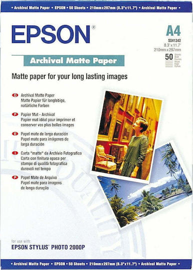 Epson Archival Φωτογραφικό Χαρτί Matte A4 (21x30) 189gr/m² για Εκτυπωτές Inkjet 50 Φύλλα