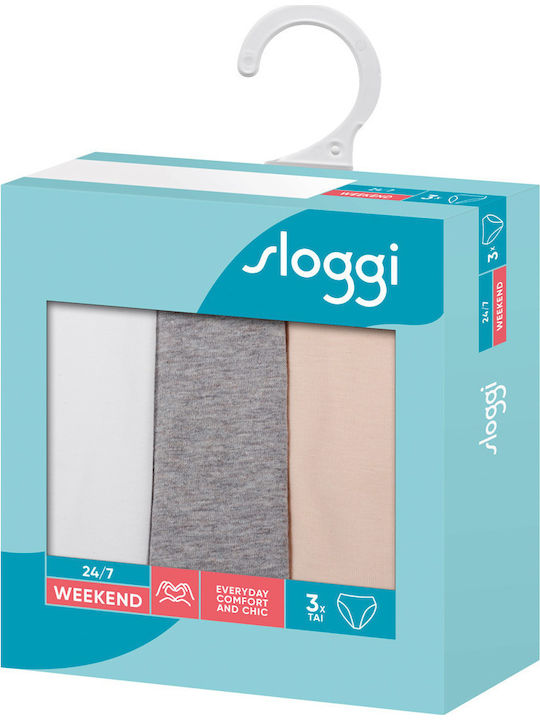 24/7 Weekend Tai Βαμβακερά Women's Slip 3Pack with Lace White/Grey/Beige