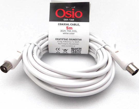 Osio Antenna Cable Coax male - Coax female White 5m (OSK-1340) 1pcs