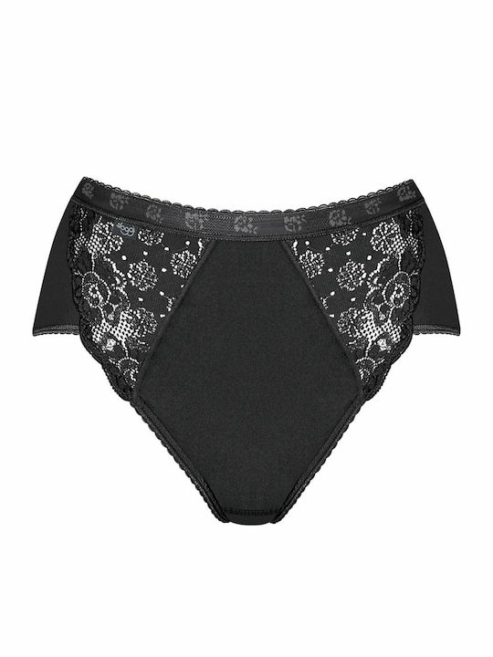Chic Midi High-waisted Women's Slip with Lace Black