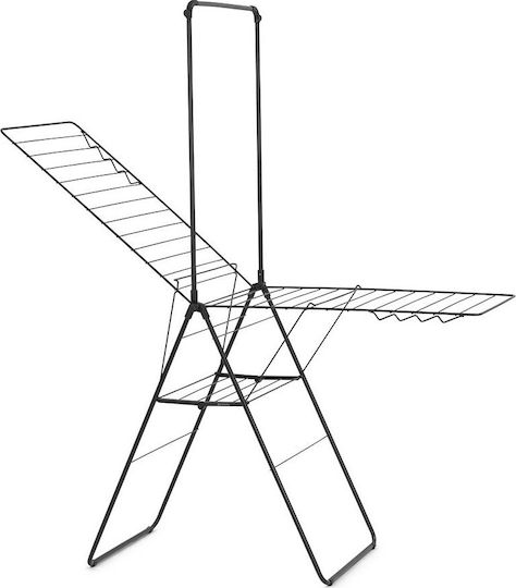 Brabantia Hangon Rod Folding Floor Metallic Clothes Drying Rack Matt Black with 25m Hanging Length