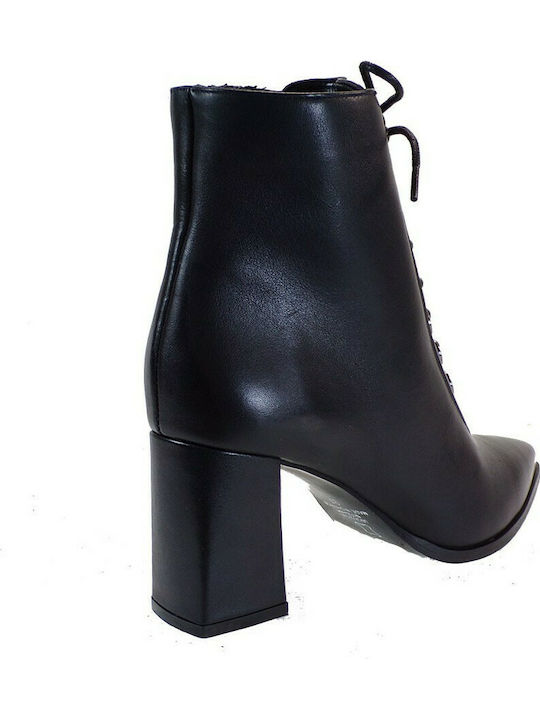 Leather Women's Ankle Boots with Medium Heel Black