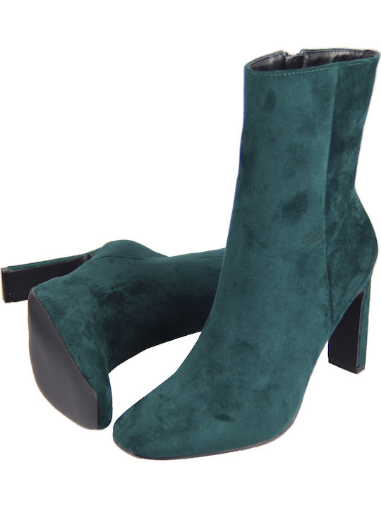 Suede Women's Ankle Boots with High Heel Green