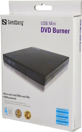Sandberg Extern Unitate optică Înregistrare/Citire DVD/CD pentru Desktop / Laptop Negru