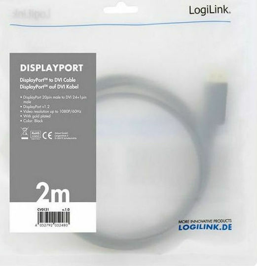 LogiLink 5m DVI-D male to DisplayPort male Cable Black (CV0133)
