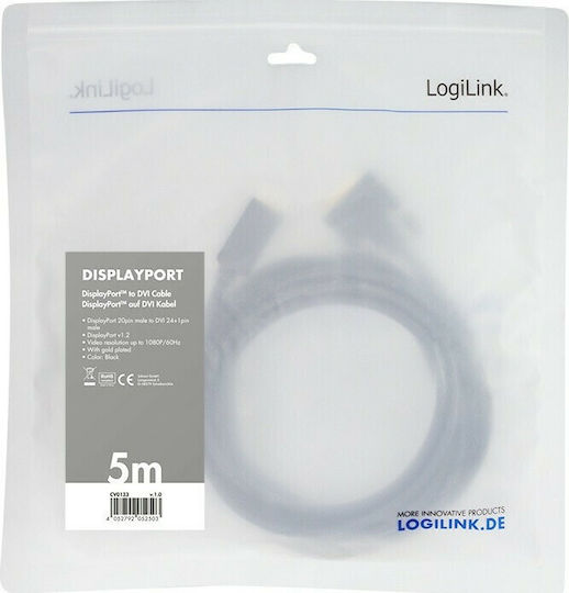 LogiLink 5m DVI-D male to DisplayPort male Cable Black (CV0133)
