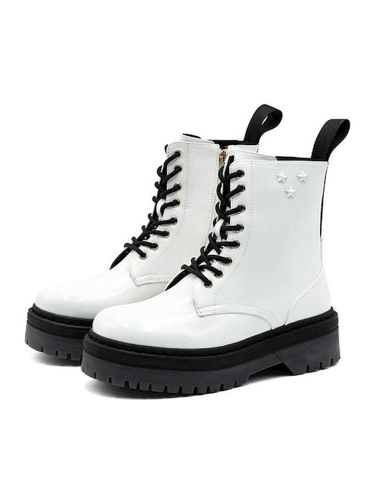 Elyse Women's Patent Leather Ankle Boots with Medium Heel White