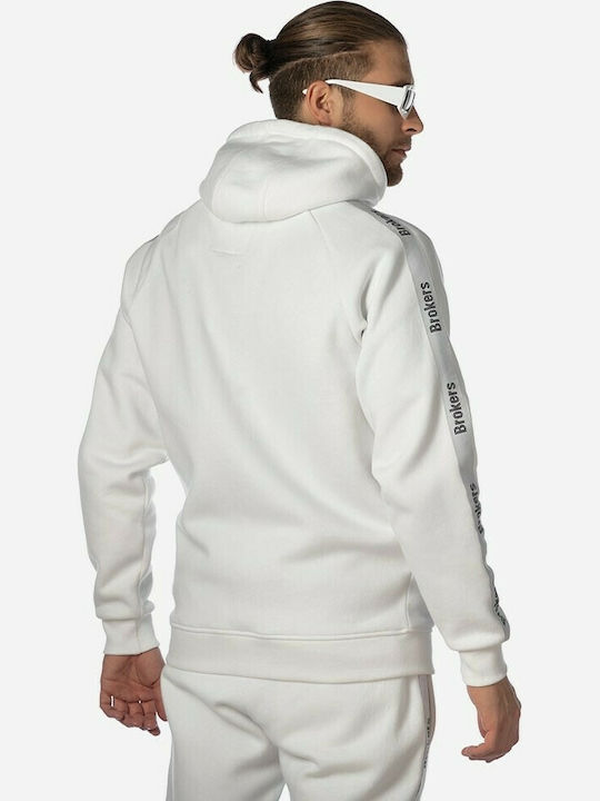 Brokers Jeans Men's Sweatshirt Jacket with Hood and Pockets White