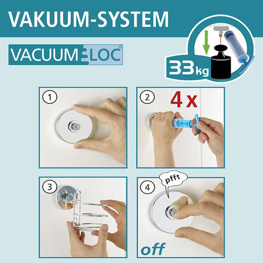 Wenko Vacuum-Loc Metallic Hanger Kitchen Hook with Suction Cup Silver 2pcs 20900100 209001121