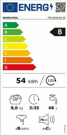 Whirlpool Πλυντήριο Ρούχων 8kg με Τεχνολογία Ατμού 1200 Στροφών 6th Sense FFB 8258 BV EE