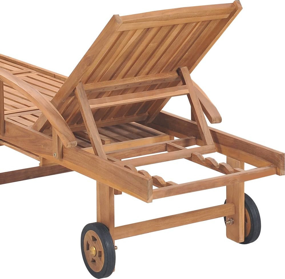 Ξαπλώστρα Ξύλινη με Μαξιλάρι & Ρόδες Teak  Μαύρο 2τμχ 195x59.5x35εκ.  3073193 | Skroutz.gr