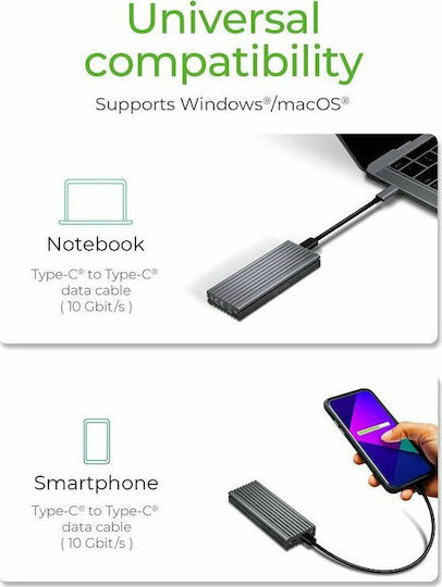 Icy Box Θήκη για Σκληρό Δίσκο M.2 PCI Express NVME με σύνδεση USB 3.1 Type-C σε Γκρι χρώμα