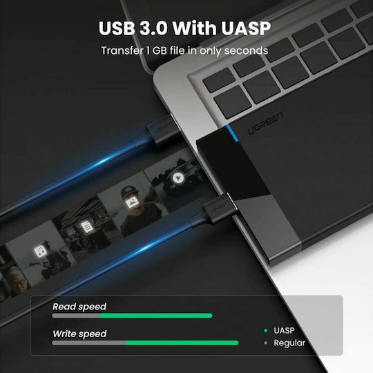 Ugreen Твърд диск кутия 2.5" SATA III с връзка USB 3.0 в Черен цвят