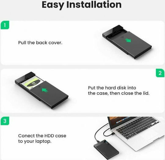 Ugreen Твърд диск кутия 2.5" SATA III с връзка USB 3.0 в Черен цвят