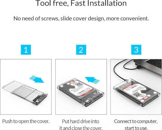 Orico Case for Hard Drive 2.5" SATA III with Connection USB 3.1 Transparent