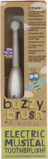 Jack n' Jill Buzzy Brush Periuță Electrică De Dinți Pentru Copii Pentru 3+ Ani Albă Cu Model Albă De Albina