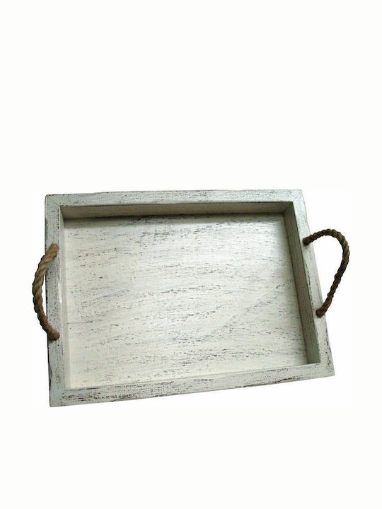 Korres Craft Vintage Rectangle Tray Wooden with Handle In White Colour 44.5x32x3.7cm 1pcs