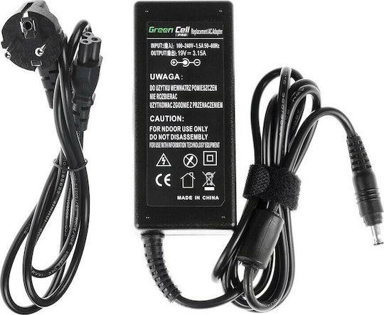 Green Cell Laptop Charger 60W 19V 3.16A for Samsung with Detachable Power Cord