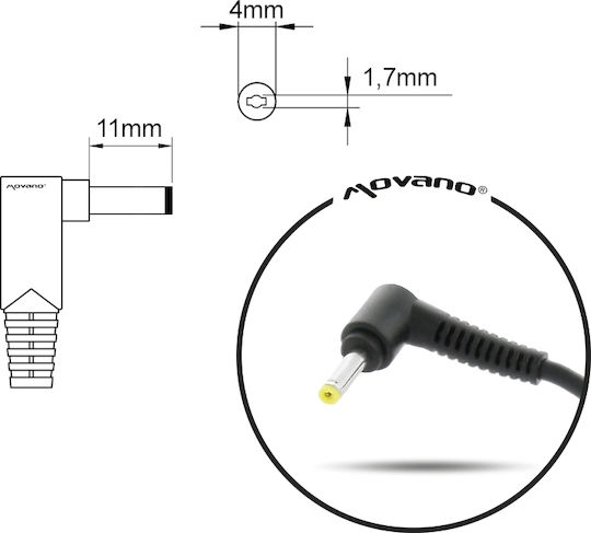 Mitsu Φορτιστής Laptop 65W 20V 3.25A για Lenovo με Αποσπώμενο Καλώδιο Τροφοδοσίας