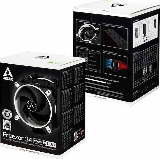 Arctic Freezer 34 eSports Duo Ψύκτρα Επεξεργαστή Διπλού Ανεμιστήρα για Socket AM4/AM5/1200/115x Λευκή