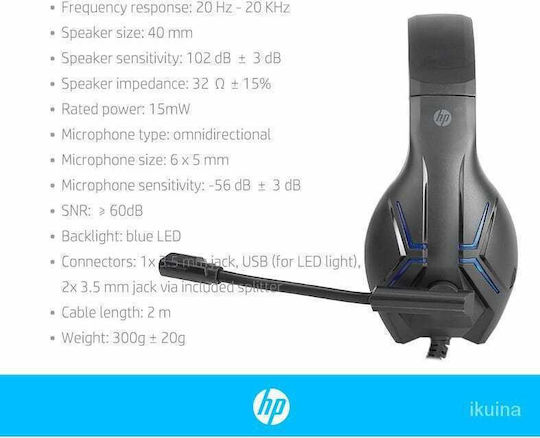 HP DHE-8001 Надушници Мултимедийни слушалки с микрофон и връзка 3,5 мм жак / USB-A в Син цвят