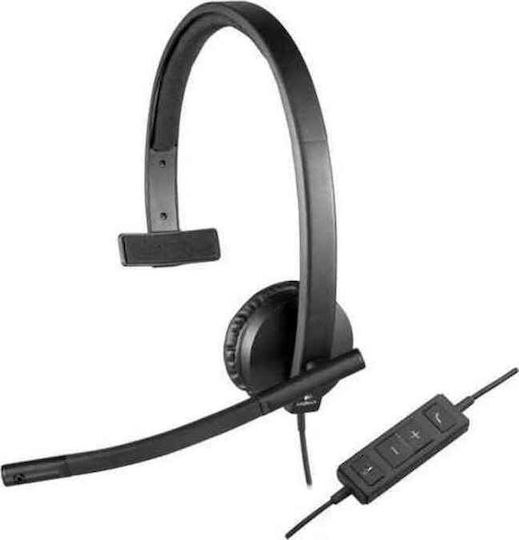 Logitech H570e Mono На ушите Мултимедийни слушалки с микрофон и връзка USB-A в Черен цвят