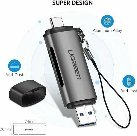Ugreen Card Reader Type-C για SD/microSD Γκρι
