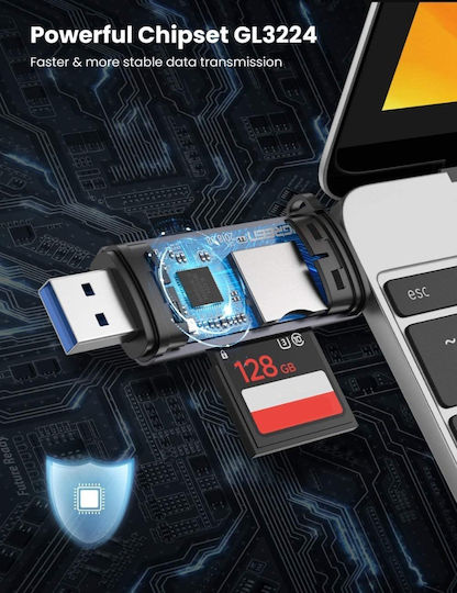 Ugreen Card Reader Type-C για SD/microSD Γκρι