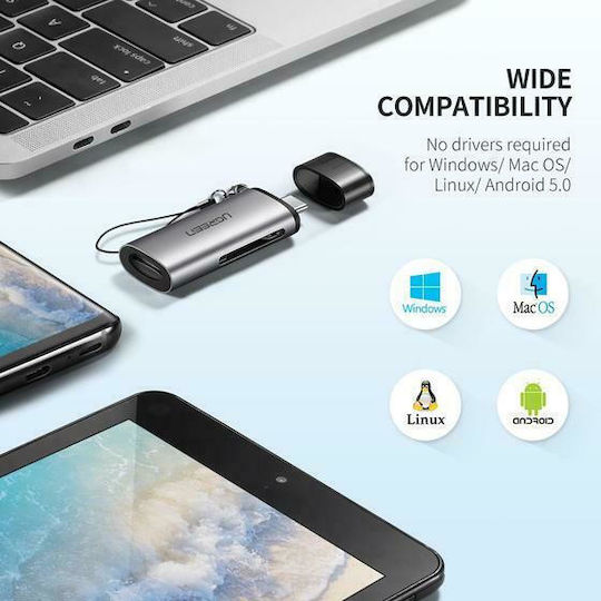 Ugreen Card Reader USB 3.1 Type-C για SD/microSD Γκρι