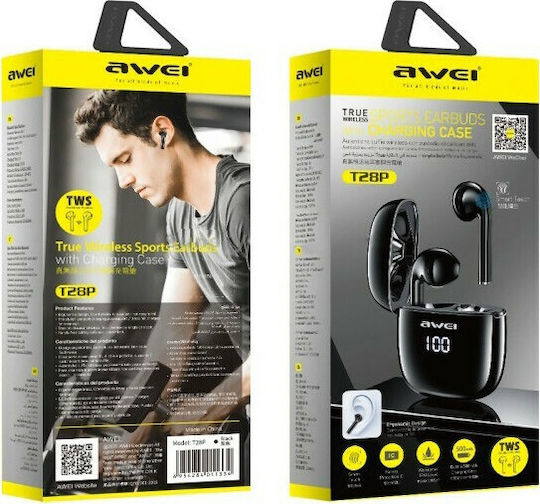 Awei T28P In-Ear Bluetooth-Freisprecheinrichtung Kopfhörer mit Schweißresistenz und Ladeetui Schwarz
